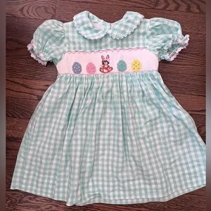 Cecil & Lou Smocked Easter Bunny Dress in Mint Green Gingham 3T